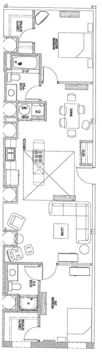 Floor plan for 2 beds, 2 baths, 1270 sqft